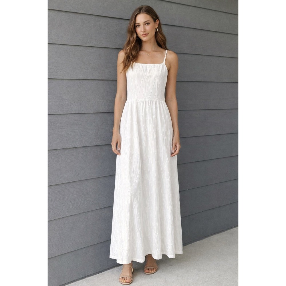 White Textured Slip Maxi Dress Summer Beach Spaghetti Strap M